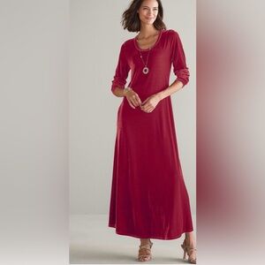 Soft Surroundings Shirt Santiago Stretch  Red Velvet Dress Long Sleeve XL